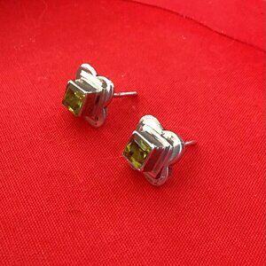 Vintage 925 Sterling Silver and Sapphire Square Stud Earrings